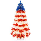 Dreamade 7.5 FT Pre-Lit Patriotic Artificial Christmas Tree, Flag-Themed Hinged Xmas Tree with 480 Warm White LED Lights
