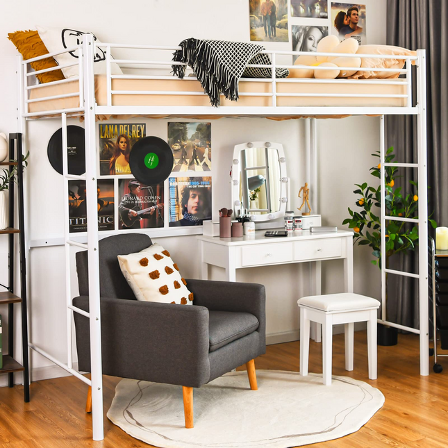 Heavy Duty Loft Bed Frame with 2 Ladders | Metal Loft Bed Twin Size