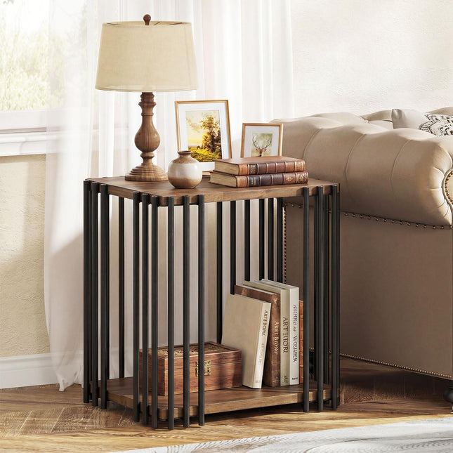 Dreamade 2-Tier Wood Side Table - Narrow Sofa Couch End Table (1/2)