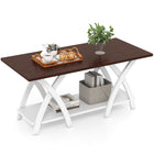 40 Inch Farmhouse Wooden 2-Tier Coffee Table with Storage Shelf for Living Room