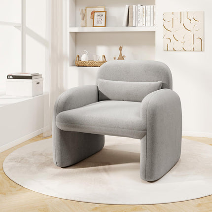 Dreamade Modern Accent Chair for Living Room, Sherpa Fabric Upholstered Armchair w/Waist Pillow, Comfy Reading Chair w/Armrests