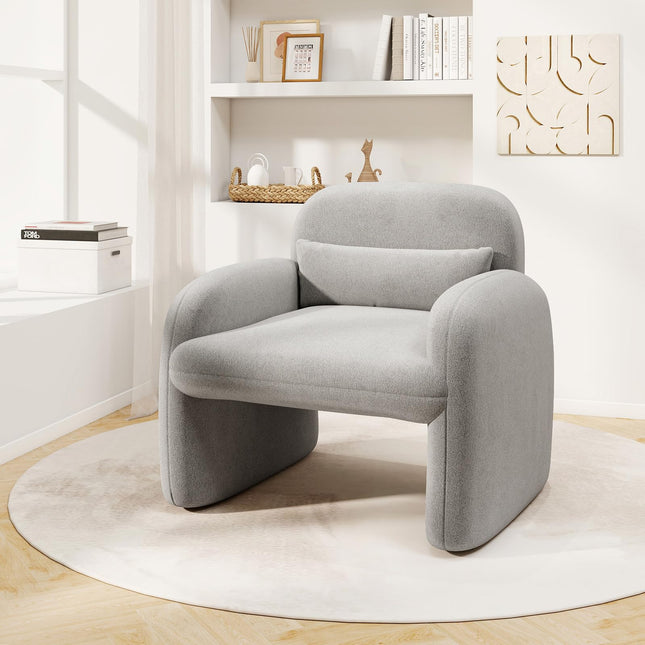 Dreamade Modern Accent Chair for Living Room, Sherpa Fabric Upholstered Armchair w/Waist Pillow, Comfy Reading Chair w/Armrests