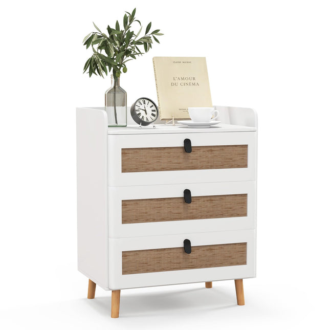 Dreamade Rattan Nightstand, Boho 2/3-Drawer Dresser with 4 Solid Wood Legs