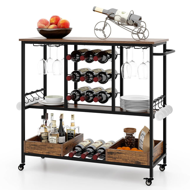 Dreamade Bar Cart, 3 Tier Home Serving Cart on Wheels with Handle