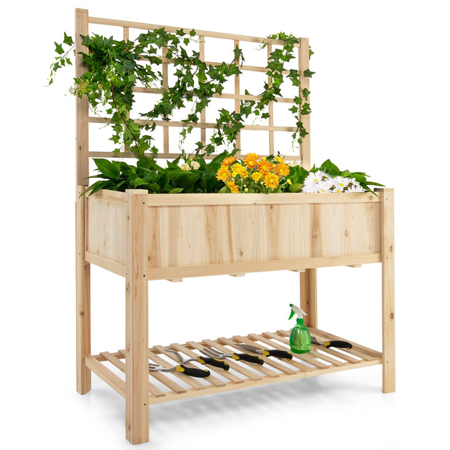 Dreamade Wood Planter with Trellis, Standing Raised Garden Bed