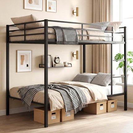 Dreamade Heavy-Duty Metal Bunk Bed Full Over Full with Ladder & Full Length Safety Guardrail