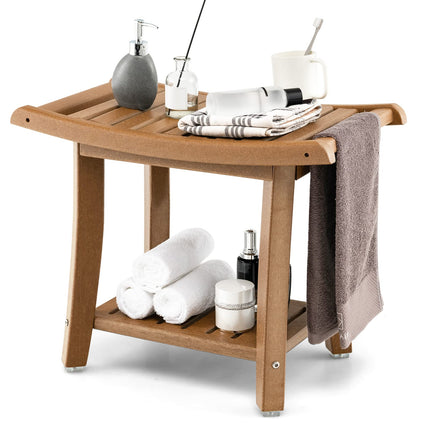 Dreamade Shower Bench, HDPE Waterproof Shower Stool with Storage Shelf