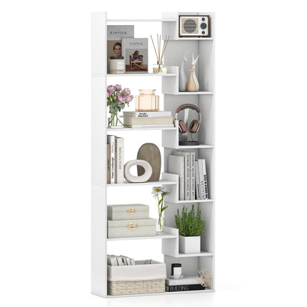 Dreamade 6-Tier Bookshelf Wooden Bookcase with Staggered Shelves