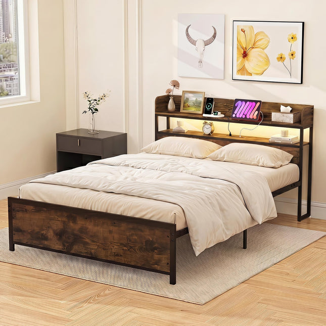 Dreamade Queen Size Bed Frame with Storage Headboard