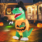 Dreamade 6 FT Inflatable Pumpkin Dinosaur, Blow up Yard Decoration with Built-in LED Lights & Witch Hat