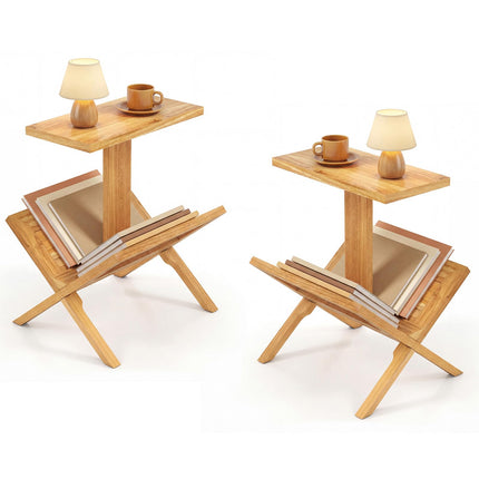 Dreamade Side Table Teak Wood Set of 1/2 2-Tier Sofa Couch End Table