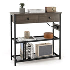Dreamade Console Table with Outlets - 3-Tier Entryway Table w/USB Ports, 2 Storage Drawers