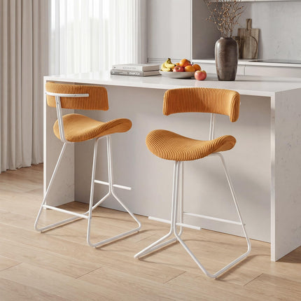 Dreamade 25" Fabric Upholstered Armless Counter Height Chairs with Metal Legs & Footrest