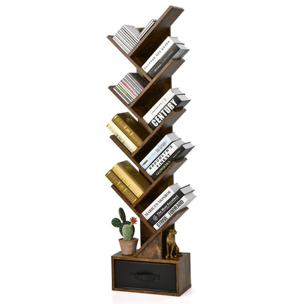 Dreamade Tree Bookshelf with Drawer, 10 Shelf Space Saving