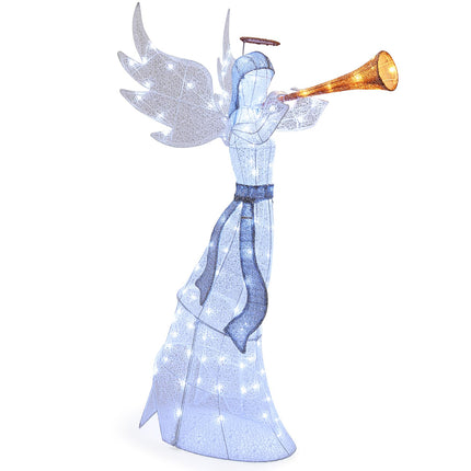 Dreamade 5 FT Lighted Trumpeting Angel, Light-up Christmas Angel with LED Lights