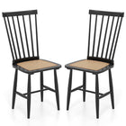Dreamade Farmhouse Solid Rubber Wood Dining Chairs Set of 2/4 with PE Rattan Seats