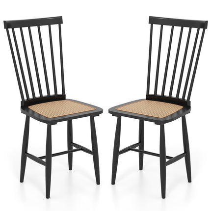 Dreamade Farmhouse Solid Rubber Wood Dining Chairs Set of 2/4 with PE Rattan Seats