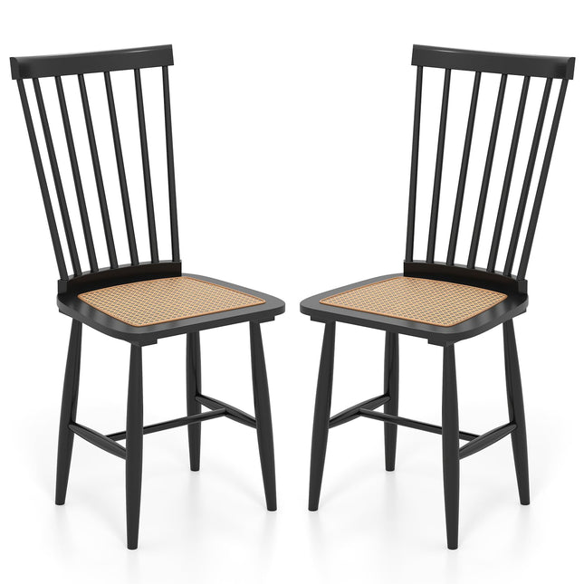 Dreamade Farmhouse Solid Rubber Wood Dining Chairs Set of 2/4 with PE Rattan Seats