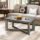 Dreamade Farmhouse Wood Coffee Table Rectangle Center Table with X-Shaped Base & Rubber Wood Frame