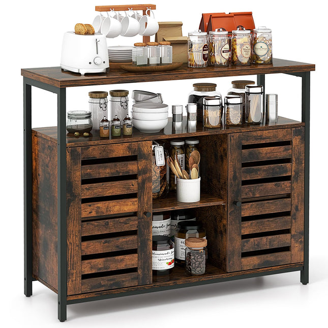 Dreamade Buffet Cabinet, Kitchen Sideboard with 2 Storage Cupboards, Open Shelves, 2 Cubes, Anti-Tipping Kits