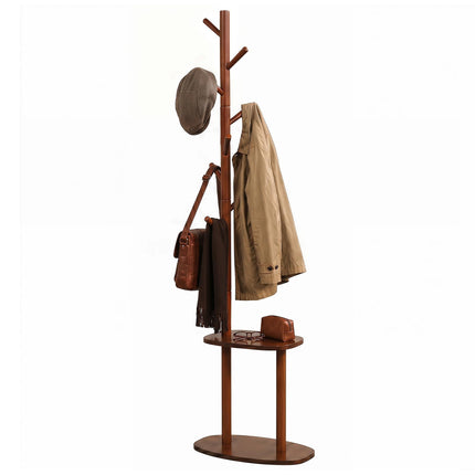 Dreamade 70" Solid Wood Clothing Rack with 8 Hooks and 2 Storage Shelves