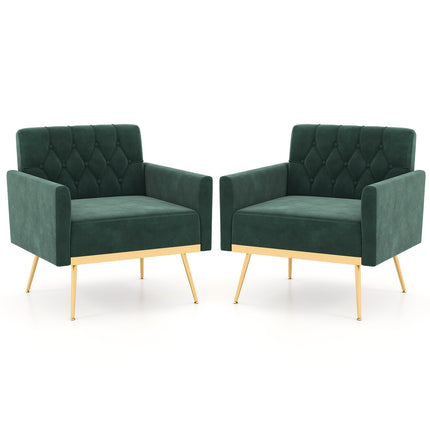 Dreamade Modern Velvet Accent Chair Set of 1/2, Mid-Century Upholstered Single Sofa Chair w/Button Tufted Back