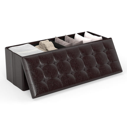 Dreamade 43 Inches Folding Storage Ottoman Bench Upholstered PU Leather Storage Chest with Side Pocket