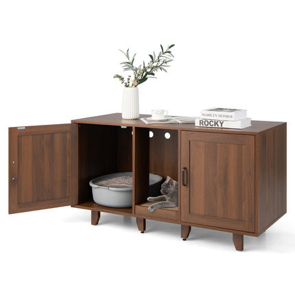 Dreamade Cat Litter Box Enclosure - Cat Washroom Hidden Furniture with 2 Storage Cabinets