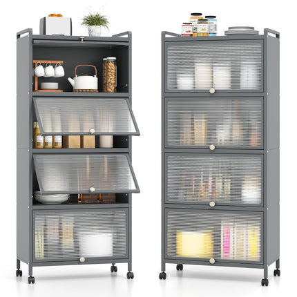Dreamade 5-Tier Kitchen Storage Cabinet, Mobile Microwave Stand with Flip-up PC Doors