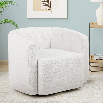 Dreamade 360° Swivel Accent Chair - Sherpa Upholstered Boucle Barrel Club Chair with Padded Armrests
