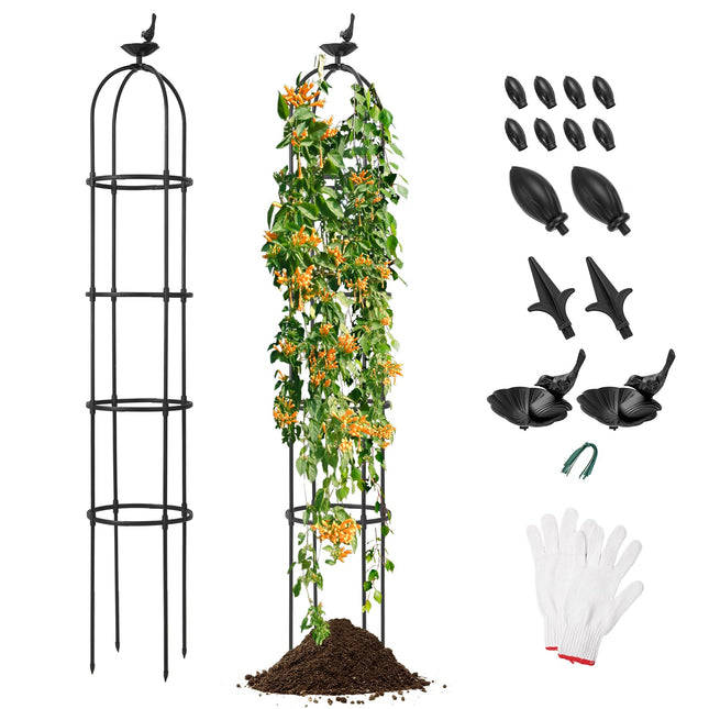 Dreamade 2-Pack Tomato Cages, 69” PE-Coated Metal Garden Obelisk Trellis for Climbing Plants