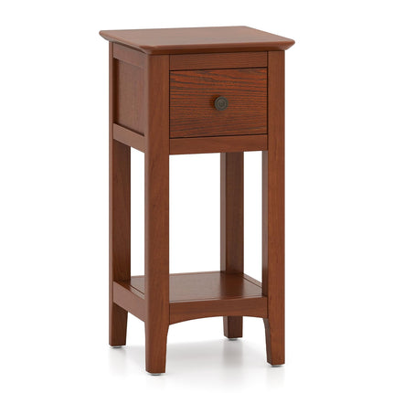 Dreamade Narrow End Table with Drawer 23.5" H Side Table w/Open Storage Shelf & Solid Wood Frame