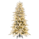 Dreamade 6FT / 7FT / 8FT Pre-Lit Snow Flocked Christmas Tree with PE & PVC Mixed Branch Tips