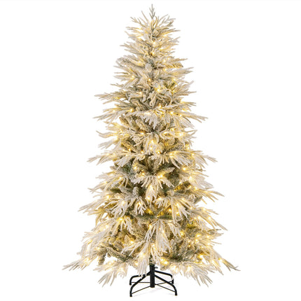 Dreamade 6FT / 7FT / 8FT Pre-Lit Snow Flocked Christmas Tree with PE & PVC Mixed Branch Tips