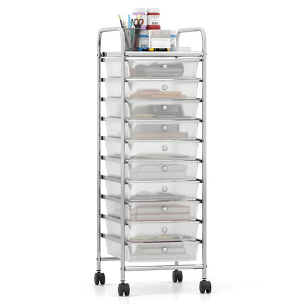 Dreamade 10-Drawer Rolling Storage Cart with Metal Frame and Lockable Universal Wheels