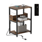 Dreamade Side Table with Charging Station - Industrial 3-Tier Bedside Table w/Open Storage Shelves