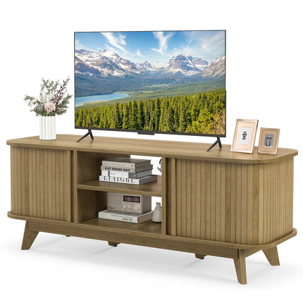 Dreamade TV Stand for 55-Inch TV, Entertainment Center with Dual Sliding Doors, Enclosed Cabinets, Adjustable Shelf