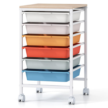 Dreamade 6-Drawer Rolling Storage Cart with Wooden Tabletop