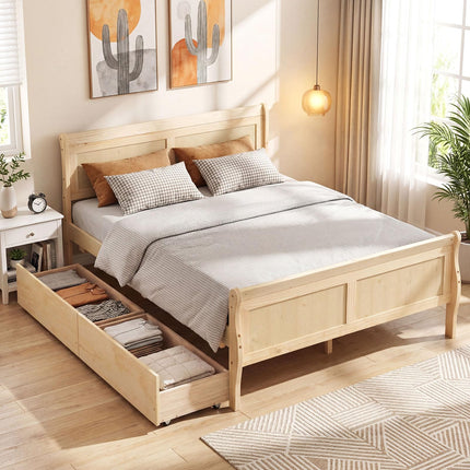 Dreamade Twin/ Full/ Queen Bed with 2 Storage Drawers Wood Platform Bed with Headboard & Footboard