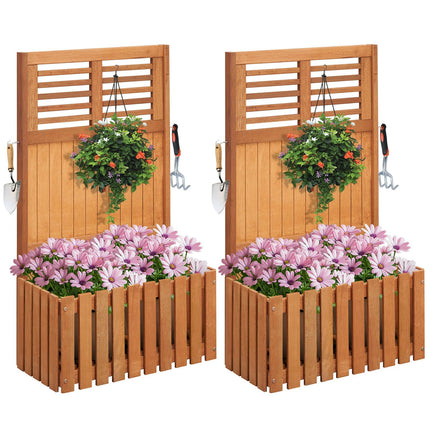 Dreamade Set of 1/2 Raised Garden Bed with Trellis, 41” Wooden Potted Plant Box w/Privacy Screen