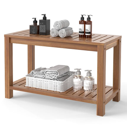 Dreamade 30 Inch Teak Shower Bench with Shelf