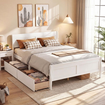 Dreamade Twin/ Full/ Queen Bed with 2 Storage Drawers Wood Platform Bed with Headboard & Footboard
