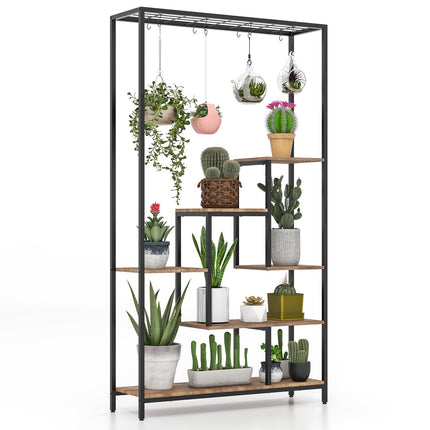 Dreamade 71" Tall Plant Stand Indoor, 6-Tier Metal Plant Shelf with 10 Hanging Hooks