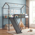 Dreamade Twin Size House Loft Bed | Low Loft Bedframe w/Roof