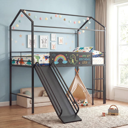 Dreamade Twin Size House Loft Bed | Low Loft Bedframe w/Roof