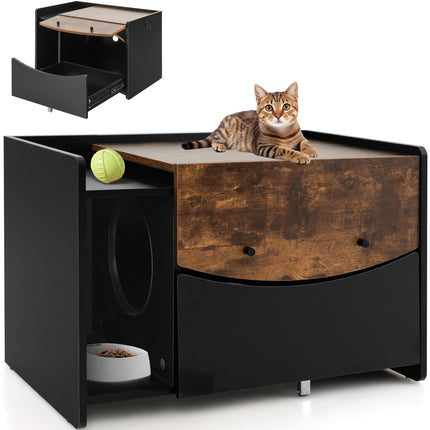 Dreamade Cat Litter Box Enclosure - Hidden Cat Washroom Furniture with Rolling Pull-Out Drawer