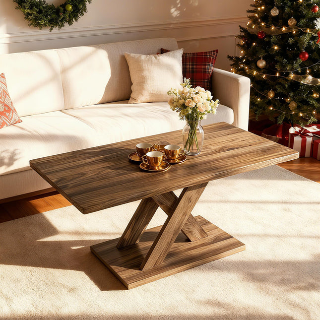 Dreamade 37.5 Inch Wood Living Room Table with Stable Base & Rubber Wood Connection