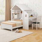 Dreamade Twin House Bed with Desk & Chair, Wood Kids Playhouse Bed with 2 Drawers