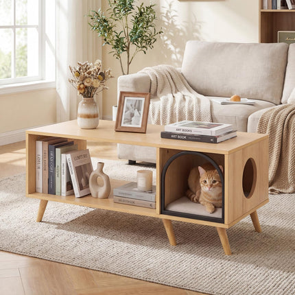 Dreamade 2 in 1 Coffee Table with Cat House for Entryway Home