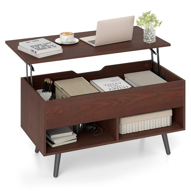 Dreamade Lift Top Coffee Table Modern Cocktail Table w/Hidden Compartment & 2 Open Shelves